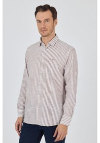 Resim Kahverengi Kısalabilir Kol Cepsiz Pamuk Casual Comfort Fit Gömlek 1004250128 Kahverengi 