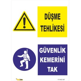 Resim Vizyon Trafik Düşme Tehlikesi Güvenlik Kemerini Tak Levhası 