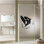 Resim cnpromosyon Sörf Yapan Köpekbalığı Silüetli Dekoratif Banyo Duşakabin Sticker, Çıkartma, Etiket 