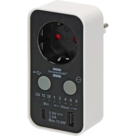 Resim Brennenstuhl Countdown Serisi LED Ekranlı USB ve Type-C Grişli Zaman Ayarlı Priz 