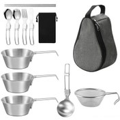 Resim Maiyame Kamp Ve Doğa Etkinlikleri İçin 304 Çelik Çok Amaçlı Yemek Kasesi Seti - Katlanabilir Kollü 3 Adet 500ml + Elek, Kaşıklar, Bıçak Ve Çatal-çubuklar İle Depolama Çantaları Çok Renkli 