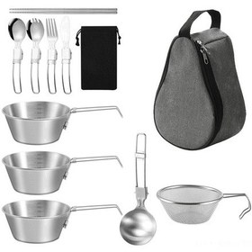 Resim Maiyame Kamp Ve Doğa Etkinlikleri İçin 304 Çelik Çok Amaçlı Yemek Kasesi Seti - Katlanabilir Kollü 3 Adet 500ml + Elek, Kaşıklar, Bıçak Ve Çatal-çubuklar İle Depolama Çantaları Çok Renkli 