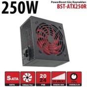 Resim PowerBoost BST-ATX250R 250w PPFC 12cm Kırmızı Fanlı ATX PSU (Retail Box) 