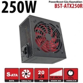 Resim PowerBoost BST-ATX250R 250w PPFC 12cm Kırmızı Fanlı ATX PSU (Retail Box) 
