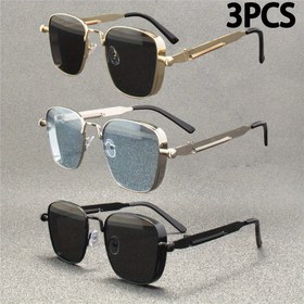 Resim 3 adet Retro Küçük Çerçeve Kare Çerçeve Steampunk Metal Gözlük Erkekler ve Kadınlar için Kişilik Okyanus Lens Gözlük, Pilsiz 