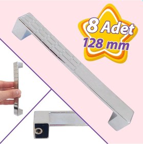 Resim 8 Adet Bihter Desenli Kulp 128 Mm Krom Mutfak Kulpu Çekmece Dolap Kapak Kulbu Metal Mobilya Dolabı Kulpları 
