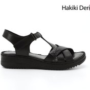 Resim GÖNDERİ(R) Kadın / Kız Siyah Cırt Bantlı Hakiki Deri Sandalet 