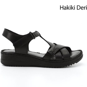 Resim GÖNDERİ(R) Kadın / Kız Siyah Cırt Bantlı Hakiki Deri Sandalet 