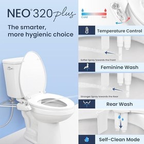 Resim LUXE Bidet NEO 320 Plus - Yeni Nesil Sıcak Su Bide Klozet Kapağı Eklentisi, Yenilikçi EZ-Kaldırma Menteşeleri, Çift Nozullu ve 360° Kendini Temizleme Modu (Beyaz) 