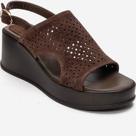 Resim Luvishoes Jadıra Kahverengi Süet Hakiki Deri Delikli Kadın Dolgu Topuklu Sandalet 