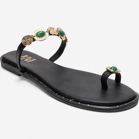 Resim Luvishoes Martınez Siyah Yeşil Tokalı Hakiki Deri Kadın Parmak Arası Terlik 