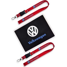 Resim Volkswagen Anahtarlıklı Kırmızı Oto Ayna Askı Ipi Ikili Set Volkswagen Torpido Üstü Kaydırmaz Ped 