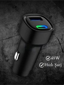 Resim 48w Pd Araç İçi Çakmaklık Hızlı Şarj Aleti Type-c Usb Rgb Işık Araç Şarj Başlığı 