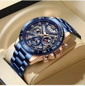 Resim Fochsia Lıge Erkekler Şık Kuvars Saati Spor Tasarım Paslanmaz Çelik Kordon Altın Mavi Hediye Diğer 