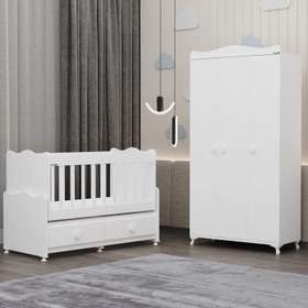 Resim Garaj Home Elegant Beşik ve Yıldız 3 Kapaklı Dolap - Beyaz 