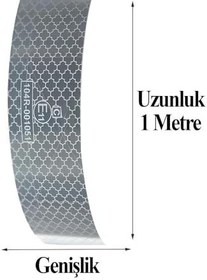 Resim Badem10 Tüvtürk Onaylı Belgeli Bant 1 Metre 5 cm Beyaz Reflektörlü Reflektif Fosforlu Şerit Bant İkaz Bandı 