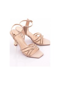 Resim Dgn 11005 Kadın Bilekten Bağlama Topuklu Ayakkabi Bej Nubuk 