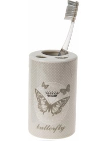 Resim 2 Adet Seramik Diş Fırçalık Kelebek Desenli 7x7x11cm Banyo Seti Çok Renkli 