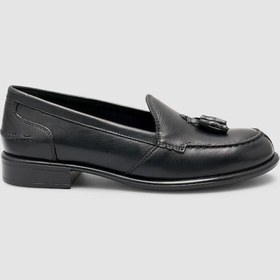 Resim Cabani %100 Hakiki Deri Siyah Püsküllü Kadın Loafer Siyah 