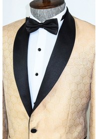 Resim Wessi Beşgen Desenli Şal Yaka Krem Erkek Smokin Ceket Krem 