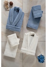 Resim Aile Bornoz & Havlu Seti L1.pc.004.12.c17 Indigo - Krem 