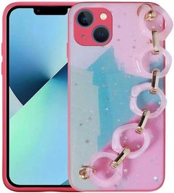 Resim Zore Apple ile uyumlu iPhone 13 Kılıf Simli Desenli El Askılı Tutacaklı Zore Elsa Silikon Kapak Pembe Koyu 