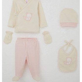 Resim Breeze Kız Bebek Hastane Çıkışı 5 Li Sevimli Kedi Nakışlı Fiyonklu 0-3 Ay, Krem Krem 