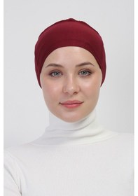 Resim Pratik Dikişsiz Bağlamalı Kaymayan Tesettür Bone Bordo 