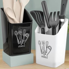 Resim 2'li Tezgah Üstü Kaşıklık - Mutfak Organizer Düzenleyici Kepçelik Kaşık Bıçak Standı Siyah Beyaz 