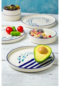 Resim Kevin Seramik Hand Made 14 Parça 6 Kişilik Marin Kahvaltı Takımı Beyaz - Mavi 
