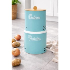 Resim Decorev Bambu Tek Kapaklı Metal Patates Soğanlık Mint Rengi Dc -7107 