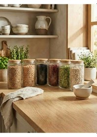 Resim Leelahome 6'lı Set Bambu Vakum Kapaklı Cam Saklama Kabı 1500 Ml Şeffaf 