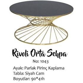 Resim Orta sehpa rivoli Brc Model 1040 Siyah Temper cam GOLD Renk Kaplama Metal Ayak Kutuda sevk El Yapım 