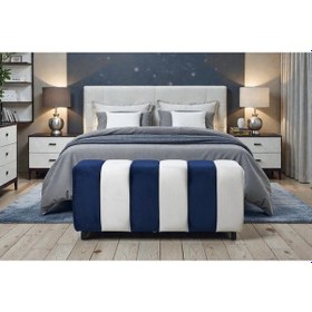 Resim Premium Büyük Yarmalı Yatak Ucu Bench & Makyaj Masası Pufu Modern, Şık & Dekoratif Lacivert Lacivert 