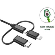 Resim Awetron Apple Mfi Lisanslı Lightning + Type-C + Micro Usb 3'lü Hasır İp Kablo 1,5metre 