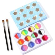 Resim Jeemson 24 Renkli 10g Mat İki Renkli Yıkama Eliptik Vücut Boya Pigmenti 12 Şişe + 2 Fırça 