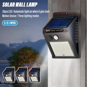 Resim Akıllı güneş duvar lambası, 20 LED, 3 modlu, hareket sensörlü güneş açık hava sel lambası, akıllı ışık kontrolü, veranda, bahçe, çit, garaj için güneş duvar lambası 