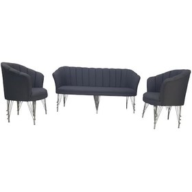 Resim Garden House 3 1 1 Antrasit Deri Gümüş Metal Ayaklı Ofis Koltuk Takımı 3'lü Kanepe Ofis Bekleme Koltuğu Çok Renkli 