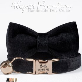 Resim Cat Collar Velvet Named Bell Cat Collar 755153 - Black COLLAR + BOWTIE / S/M 