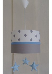 Resim 62 Mavi Sarkıtlı Kumaş Kaplama Çocuk Odası Ve Genç Odası Avize Mavi - Beyaz - Gri 