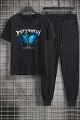 Resim uyguntarz Unisex Blue Butterfly Baskılı 2'li Eşofman Takımı 