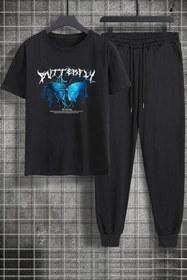 Resim uyguntarz Unisex Blue Butterfly Baskılı 2'li Eşofman Takımı 