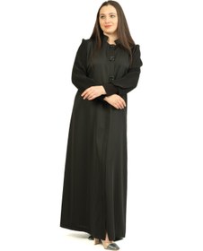 Resim derin store Pliseli, Hakim Yaka, Taş düğme Detaylı Modern Ferace 