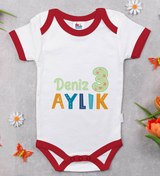 Resim Bitmeyen Kartuş Bk Kids Kişiye Özel Aylık Tasarımlı Kırmızı Bebek Body Zıbın-1 