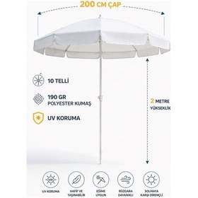 Resim Beyaz Renkli 200 Cm Çap Ve 10 Telli Plaj Şemsiyesi + Şemsiye Kılıfı, Bidonsuz 