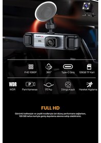 Resim 4 Lensli Full Hd 1080p 3.16" Ekran Araç İçi Kamera 4 Kamera Ayarlanabilir Açı Hareket Algılama 