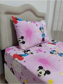 Resim Tek Kişilik Ara Beden 120x200 Ranforce Lastikli Çarşaf Takımı Pembe Mickey Mouse Pembe 