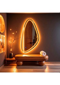 Resim Sinela Amber Led'li Lazer Kumlamalı Lavabo & Banyo Aynası Dokunmatik Sensörlü 45 X 90 Cm Turuncu 