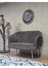 Resim Zafir İkili İstiridye Krom Kaplama Sivriltme Ayak Çay Seti Koltuk İkili Berjer , İkili Berjer Koltuk Kahverengi 