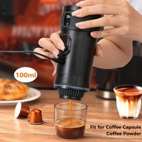 Resim [1 Adet Taşınabilir Espresso Makinesi] 1 Adet Hilton Taşınabilir Pompa-Basınçlı Espresso Makinesi, Araba ve Ev için 100ml Mini Kahve Makinesi, Kahve Kapsülleri İçin Uygun, Düşük Voltaj 36V, Yuvarlak Şekil, Verimlilik Derecesi Yok 